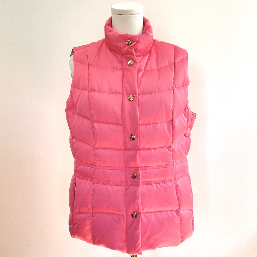 Lilly Pulitzer Pink Puffer Vest Womens Large Down Filled Preppy‎ Coastal Resort